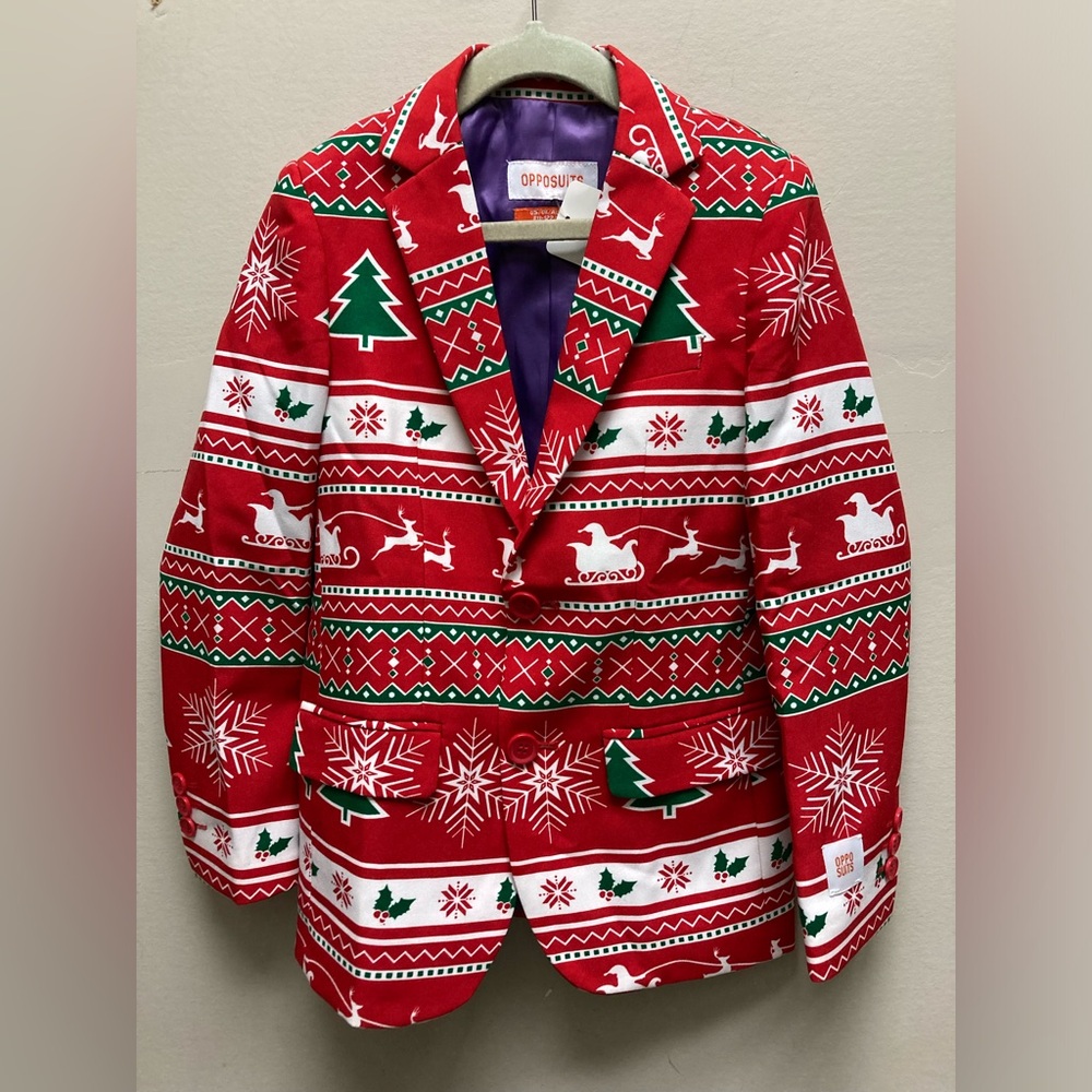 Oppo Suit Boys 3 Pc. Jacket,Pants And Tie In Christmas Wonderland   Print Sz 8